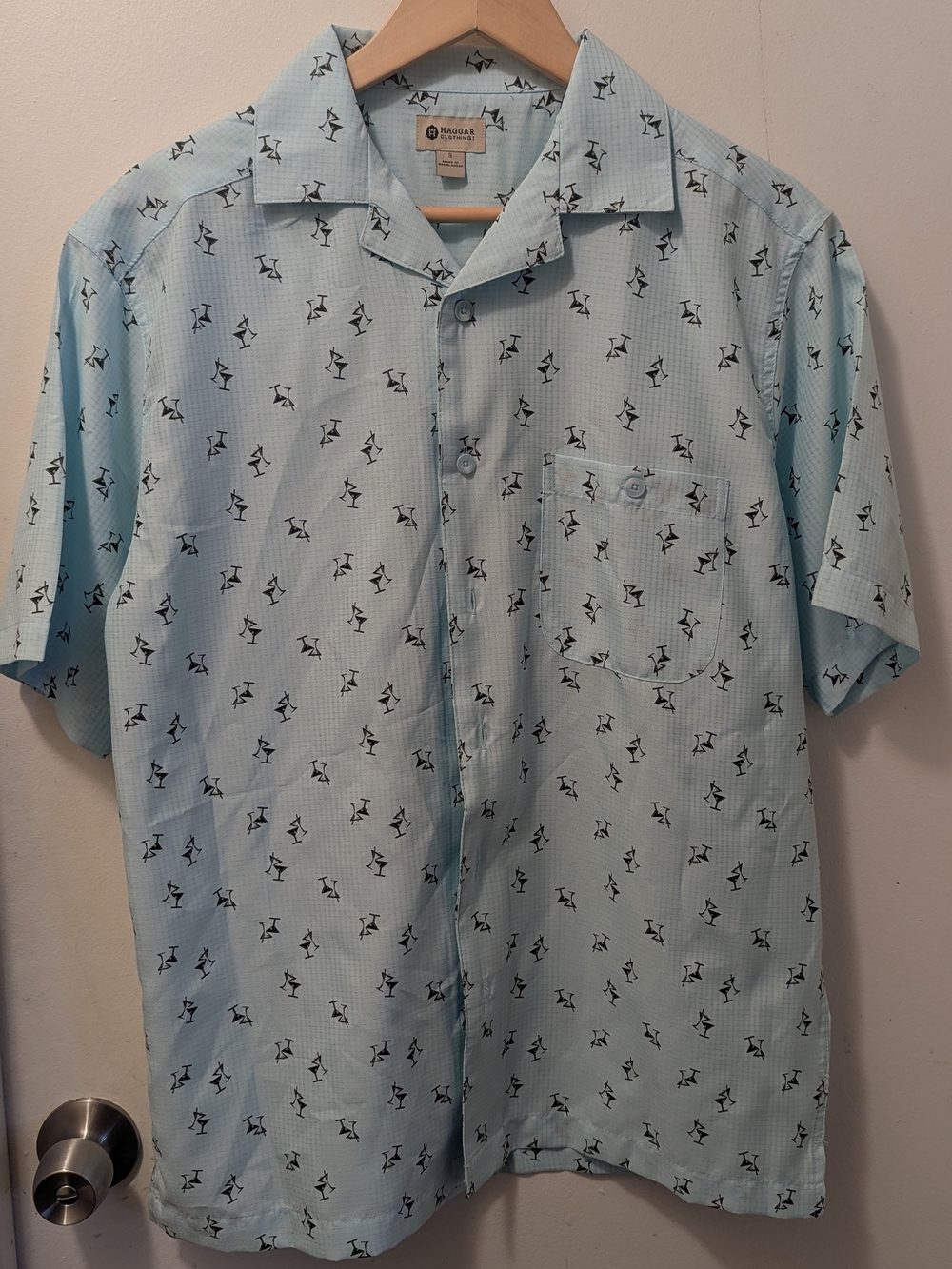 Men's Hagger Clothing Blue & Black Martini Glass Button up short sleeve Top